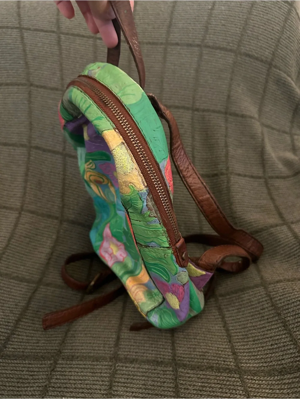 American Leather Co. Floral Multicolor Handpainted Mini Backpack Purse Artsy
